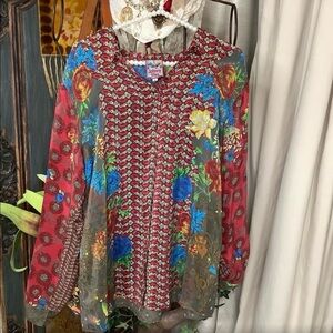 JOHNNY WAS Floral and Embroidered Button Down Top